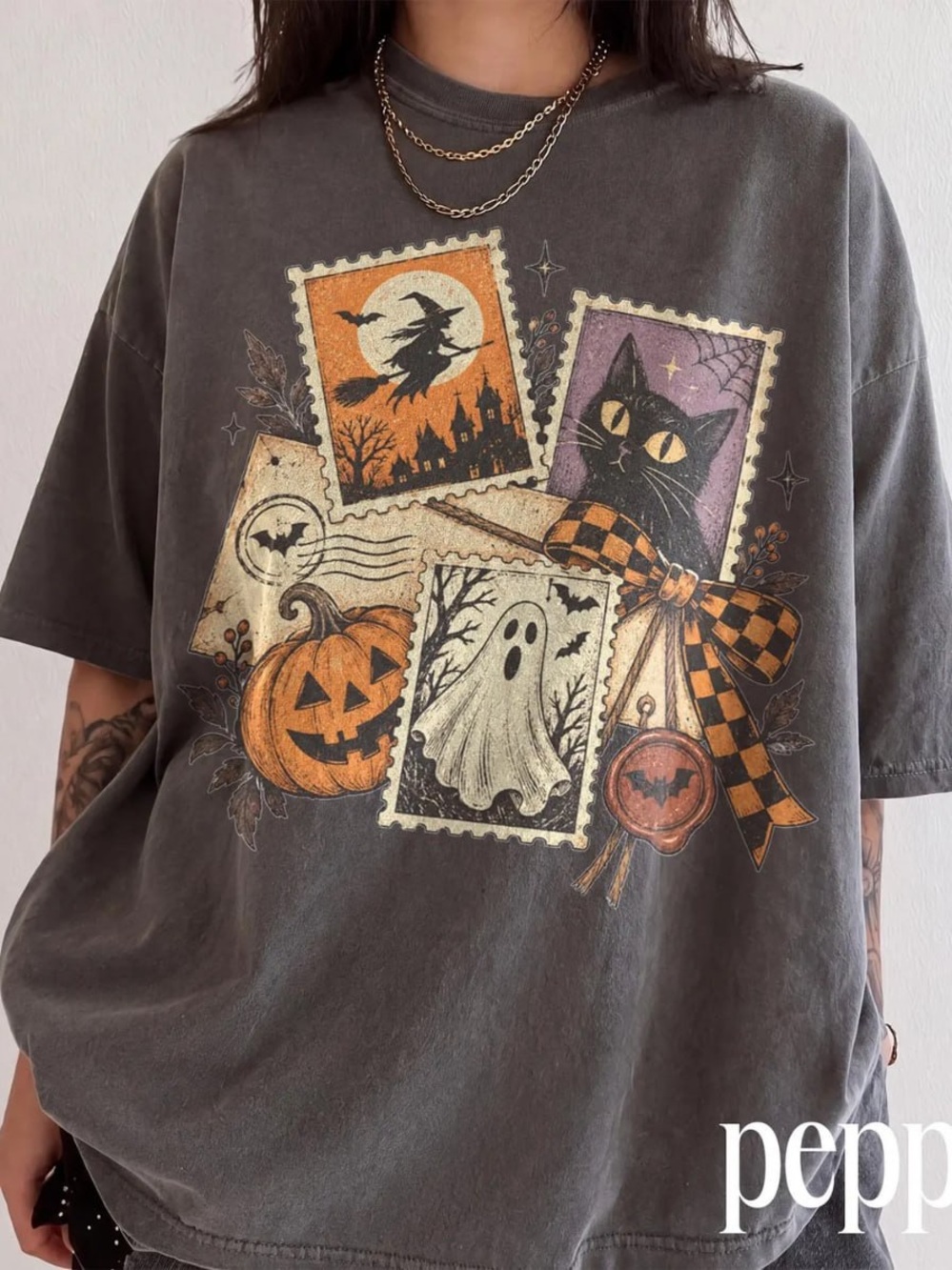 Girls' Halloween Graphic Tee - Pepper with Orange & Purple